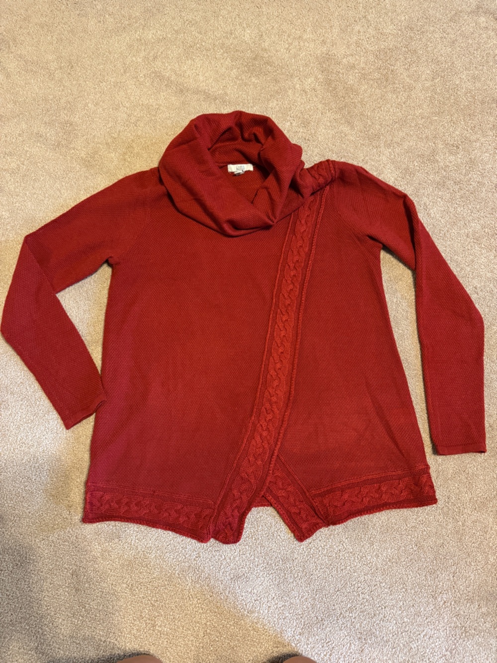 croft & barrow Red Cowl Neck Cable-Trim Sweater